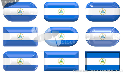 Image of nine glass buttons of the Flag of Nicaragua