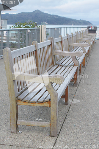 Image of Row of benches on wharf