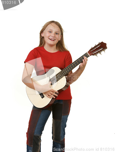 Image of girl playing guitar on white