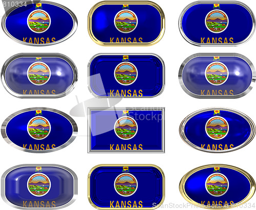 Image of twelve buttons of the Flag of Kansas