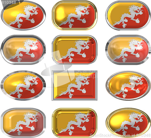 Image of twelve buttons of the Flag of Bhutan