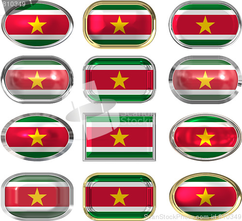 Image of twelve buttons of the Flag of Suriname
