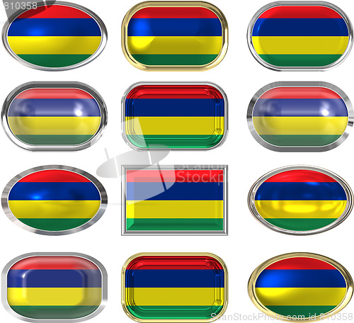 Image of twelve buttons of the Flag of Mauritius