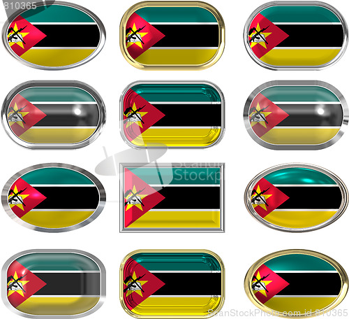 Image of twelve buttons of the Flag of Mozambique