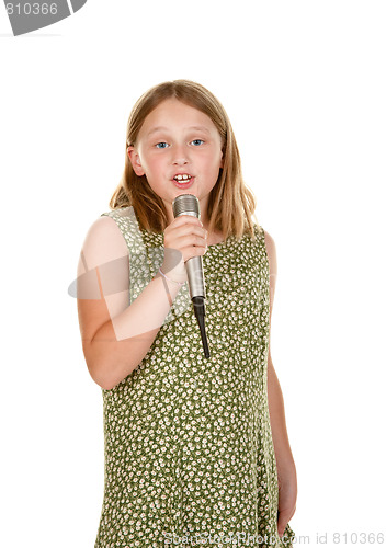 Image of young girl singing isolated on white