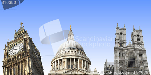 Image of London landmarks isolated: Big Ben, St Paul, Westminster