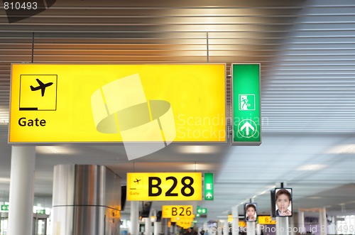 Image of Airport gates hall w copyspace sign