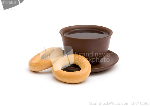 Image of The cup of tea and donuts