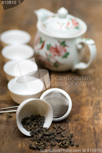 Image of green chinese tea set