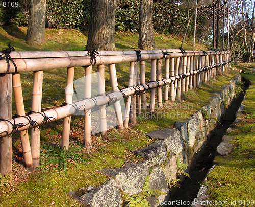 Image of  Bamboo fence perspective in a Japanese garden