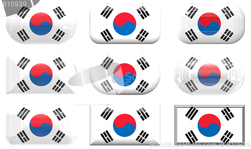 Image of nine glass buttons of the Flag of South Korea