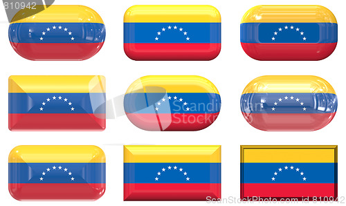 Image of nine glass buttons of the Flag of venezuela