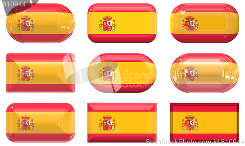 Image of nine glass buttons of the Flag of Spain