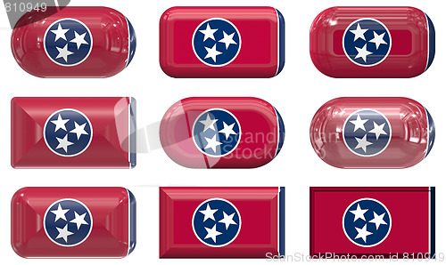 Image of nine glass buttons of the Flag of Tennessee