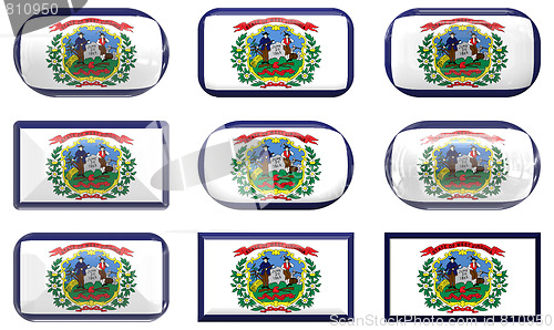 Image of nine glass buttons of the Flag of West Virginia