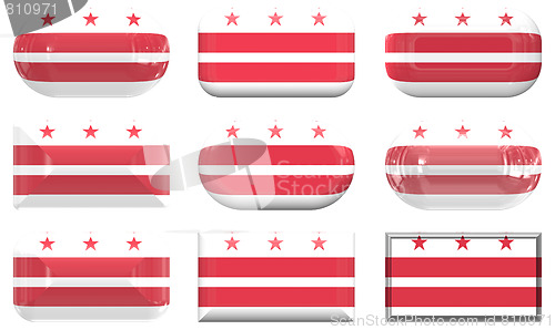 Image of nine glass buttons of the Flag of Washington DC