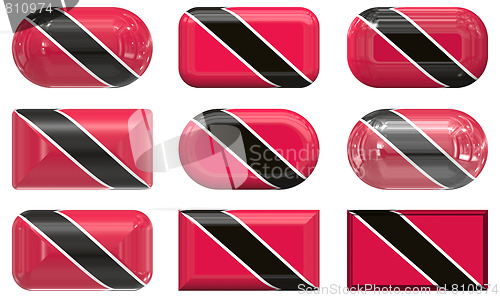 Image of nine glass buttons of the Flag of Trinidad  Tobago