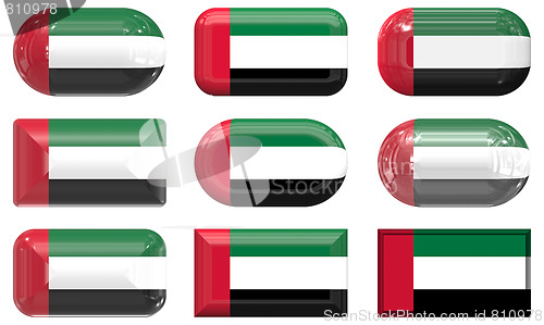 Image of nine glass buttons of the Flag of United Arab Emirates