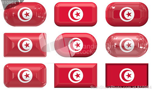 Image of nine glass buttons of the Flag of Tunisia