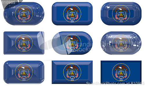 Image of nine glass buttons of the Flag of Utah