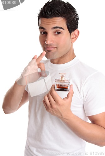 Image of Man recommending promoting a perfume