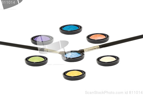 Image of  eyeshadows with brushes isolated 