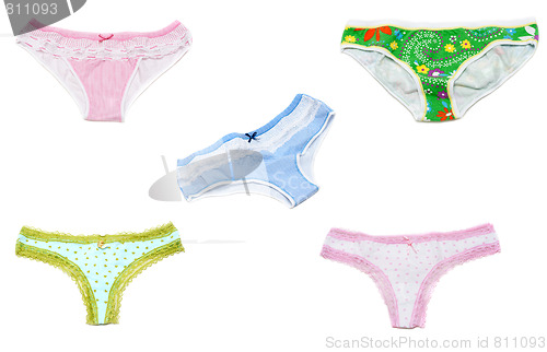 Image of Five panties on white background