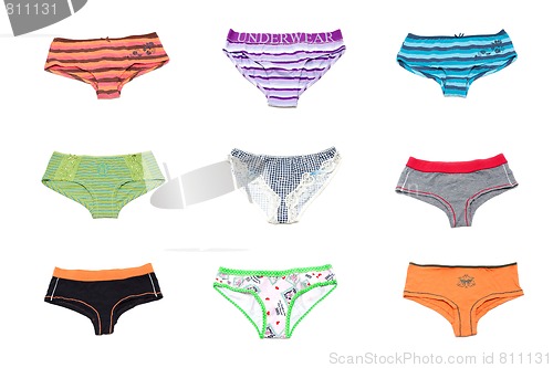 Image of Nine panties on white background