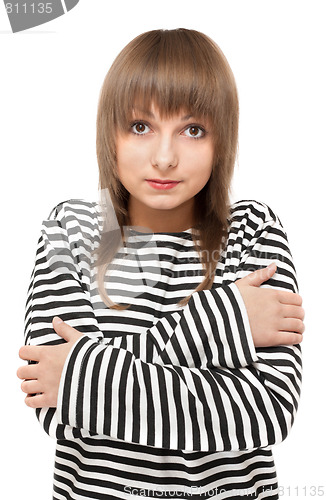 Image of Portrait girl in red pomade on lip