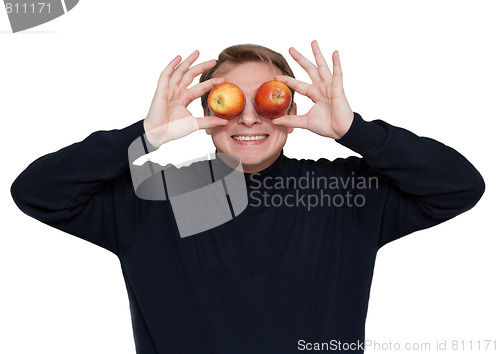 Image of Man with apple on eye