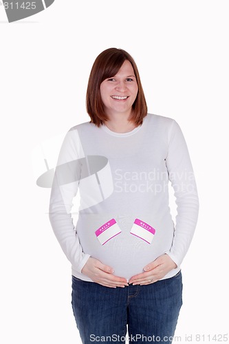 Image of Pregnant Mother Two Pink Name Tags