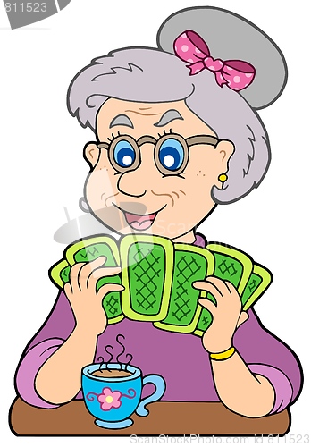 Image of Old lady playing poker
