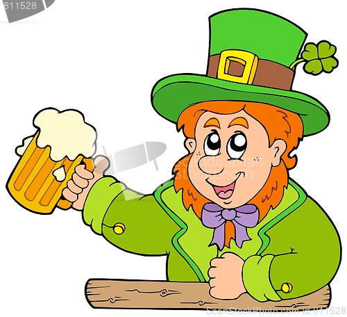 Image of Cartoon leprechaun with beer