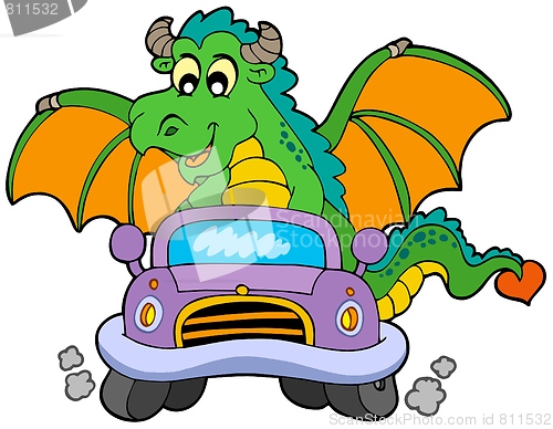 Image of Cartoon dragon driving car