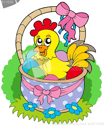 Image of Easter basket with cute chicken