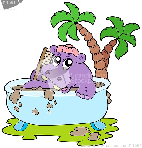 Image of Hippo taking mud bath