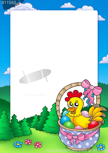 Image of Easter frame with basket and chicken