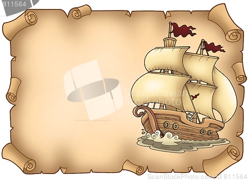 Image of Parchment with old sailboat