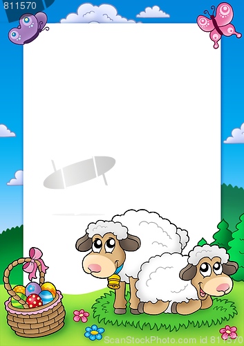Image of Easter frame with cute sheep