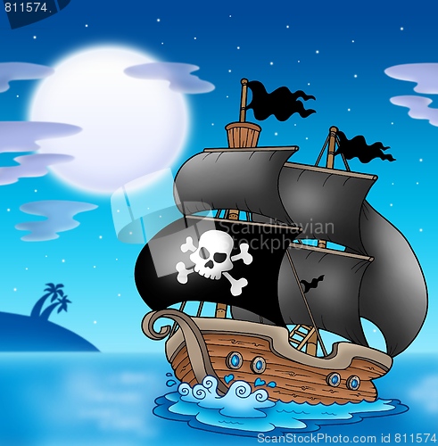 Image of Pirate sailboat with Moon