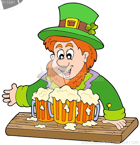 Image of Leprechaun with three beers