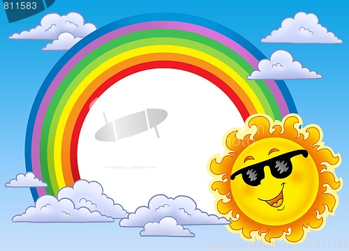 Image of Rainbow frame with Sun in sunglasses
