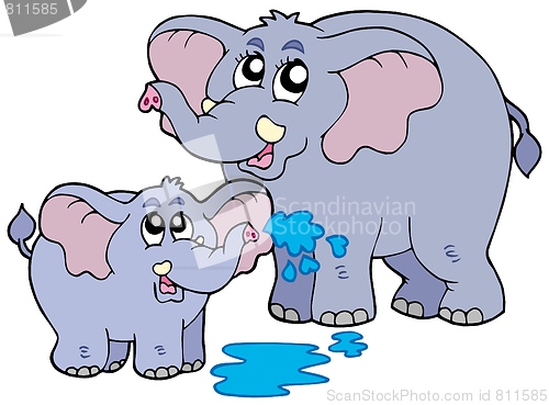 Image of Female and baby elephants