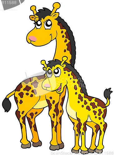 Image of Female and baby giraffes