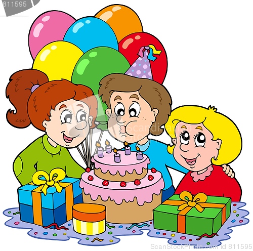 Image of Three children at birthday party