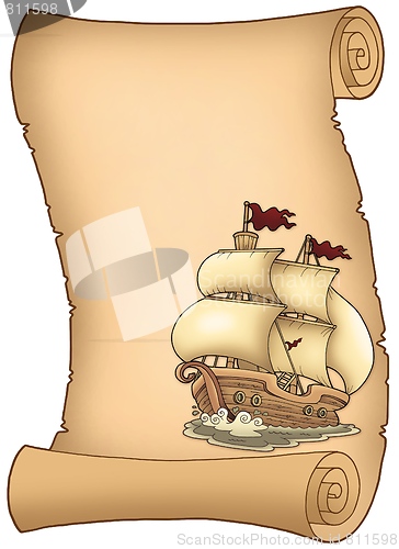 Image of Scroll with old sailboat