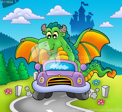 Image of Green dragon driving car