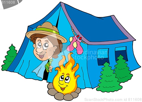 Image of Scout camping in tent