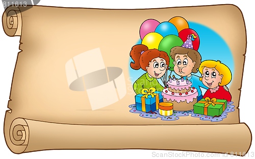 Image of Scroll with celebrating kids