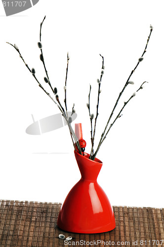 Image of Branches of a willow in a red vase